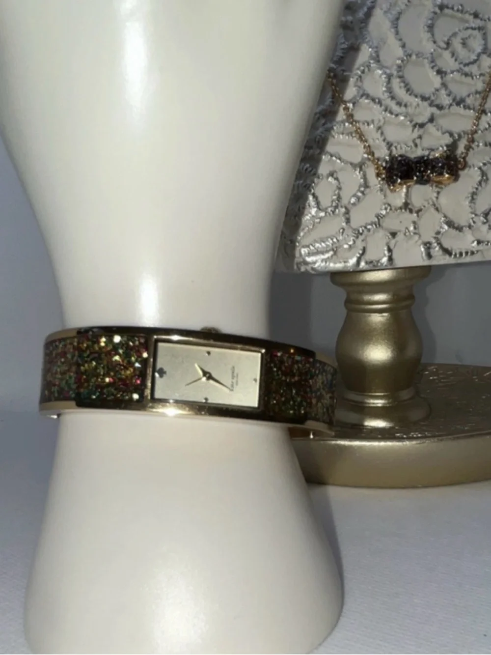 Kate Spade Gold Bow Bangle Bracelet , necklace, watch, & compact mirror - Picture 5 of 11